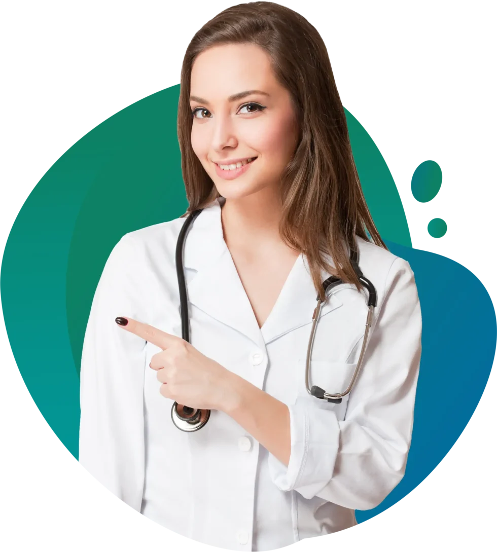 Health care professional pointing to the rural health program information